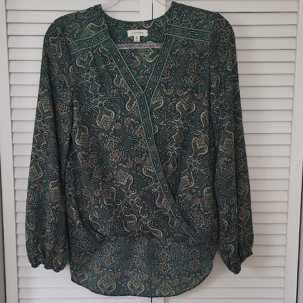 Max Studio Dark Green Paisley Blouse